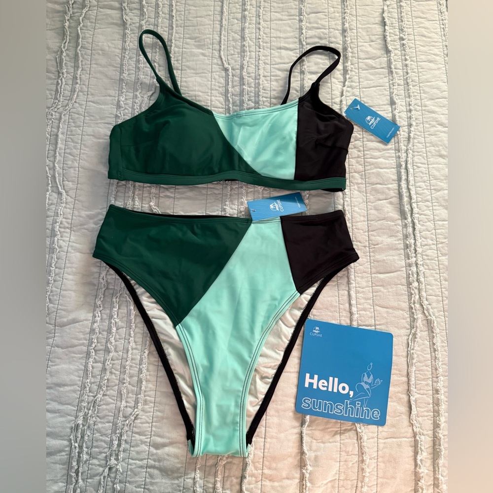 Cupshe Green and Black Colorblock Bikini Set